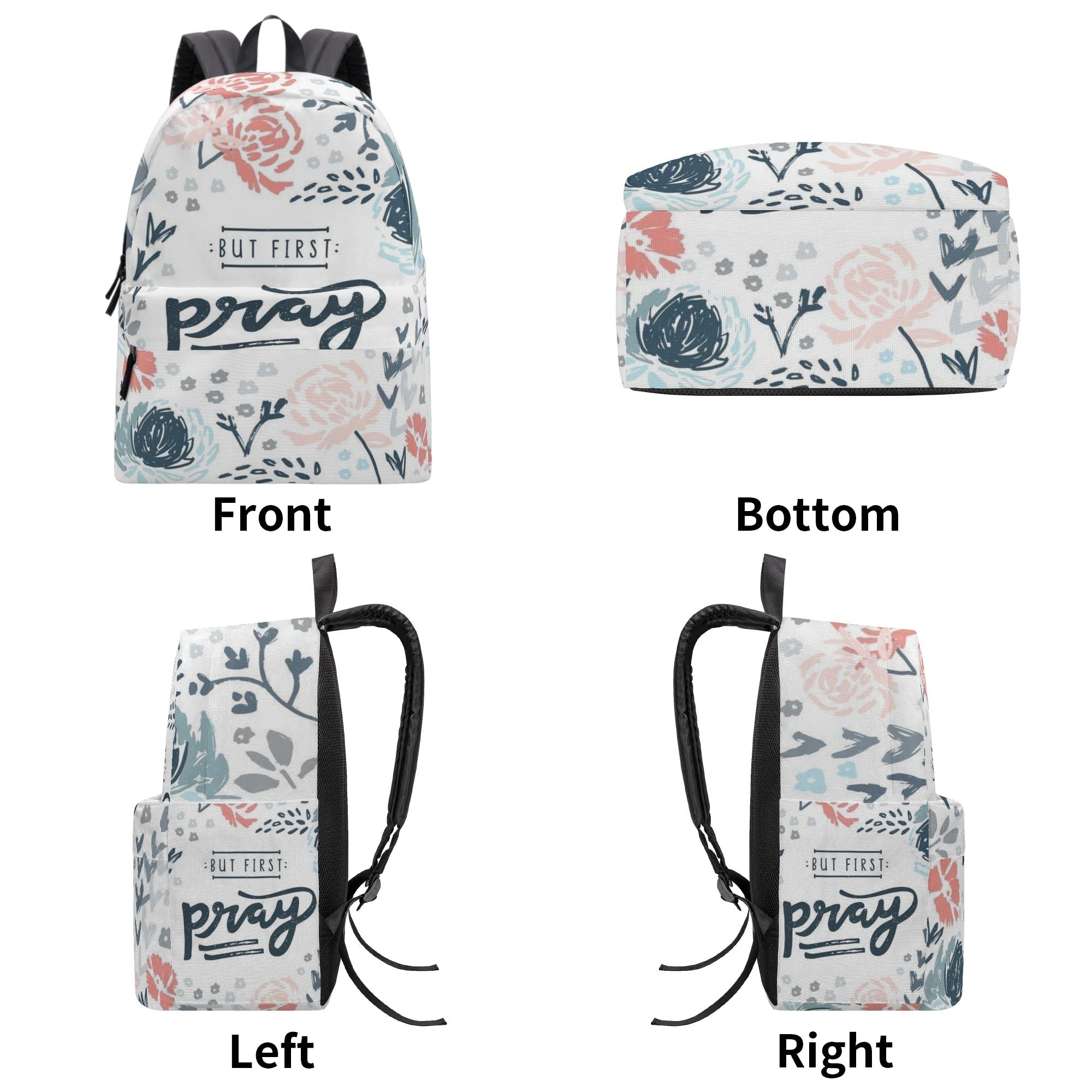 But First Pray Backpack, Christian Faith Backpack, Inspirational Bible Verse Backpack, Prayer Floral School Bag, Faith-Based Religious Gift.PLAF64